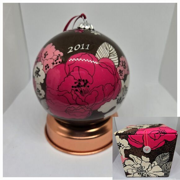 Vera Bradley 2011 Mocha Rouge Glass Ball Ornament Christmas W Box - Picture 1 of 7